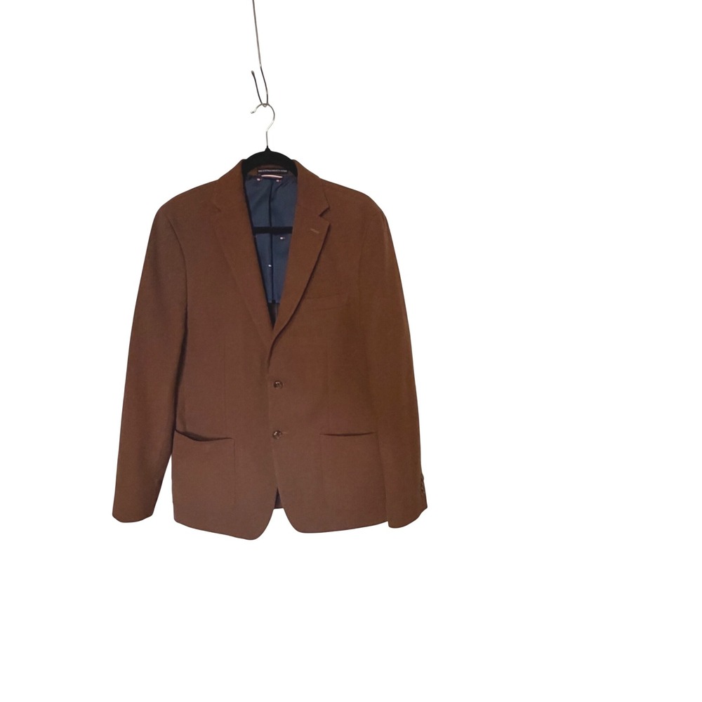 Tommy Hilfiger Mens Brown Two Button Blazer Sport Coat Patch Pockets